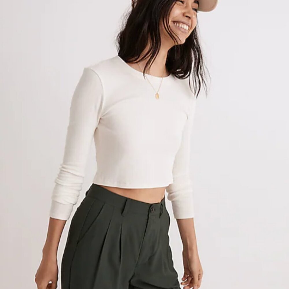 Madewell Fine Ribbed Supercrop Crewneck Long-Sleeve Tee